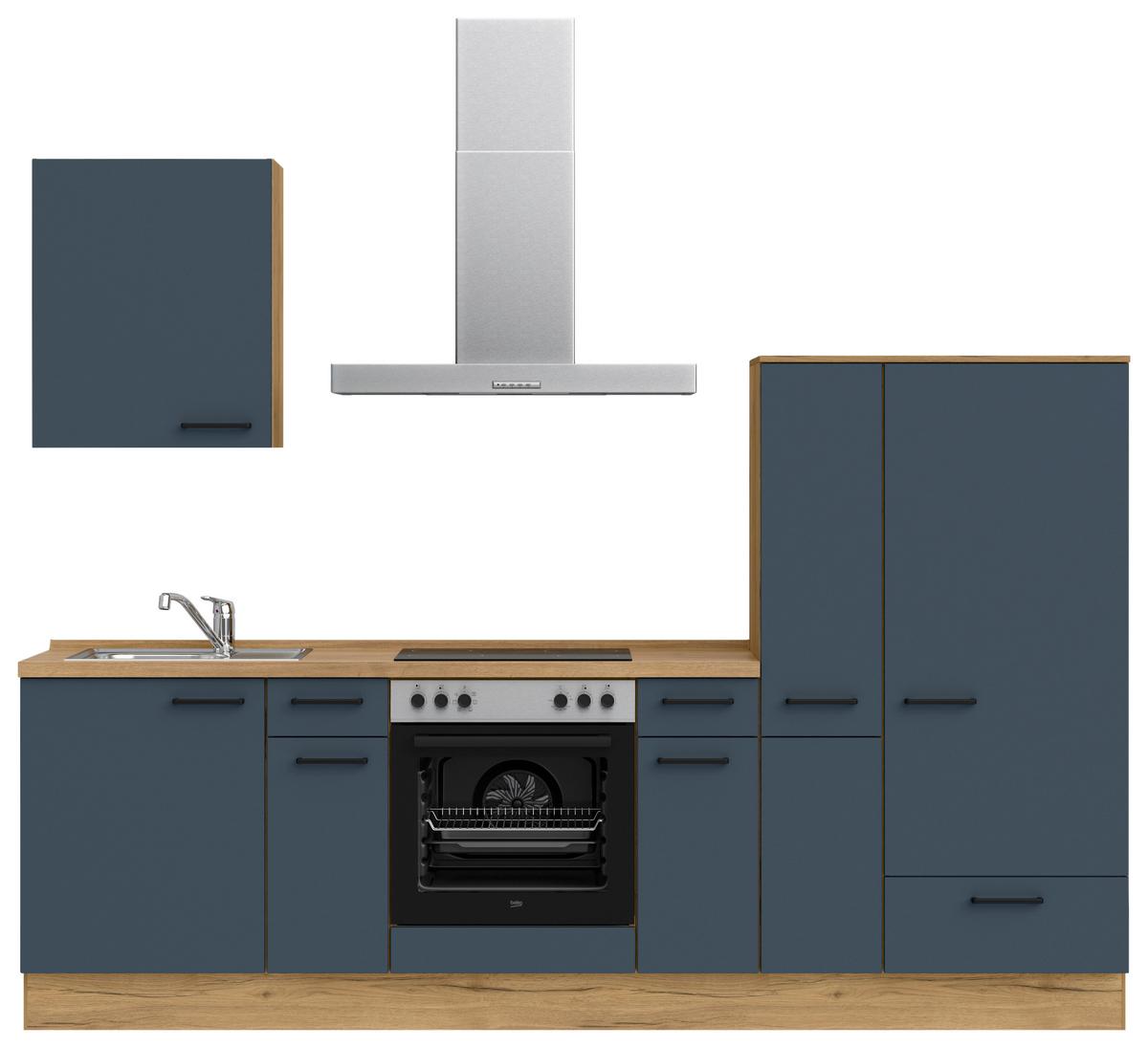 Küchenblock Easytouch Low m. Geräten Blau - Blau/Eichefarben, MODERN, Holzwerkstoff/Metall (270cm) - Nobilia