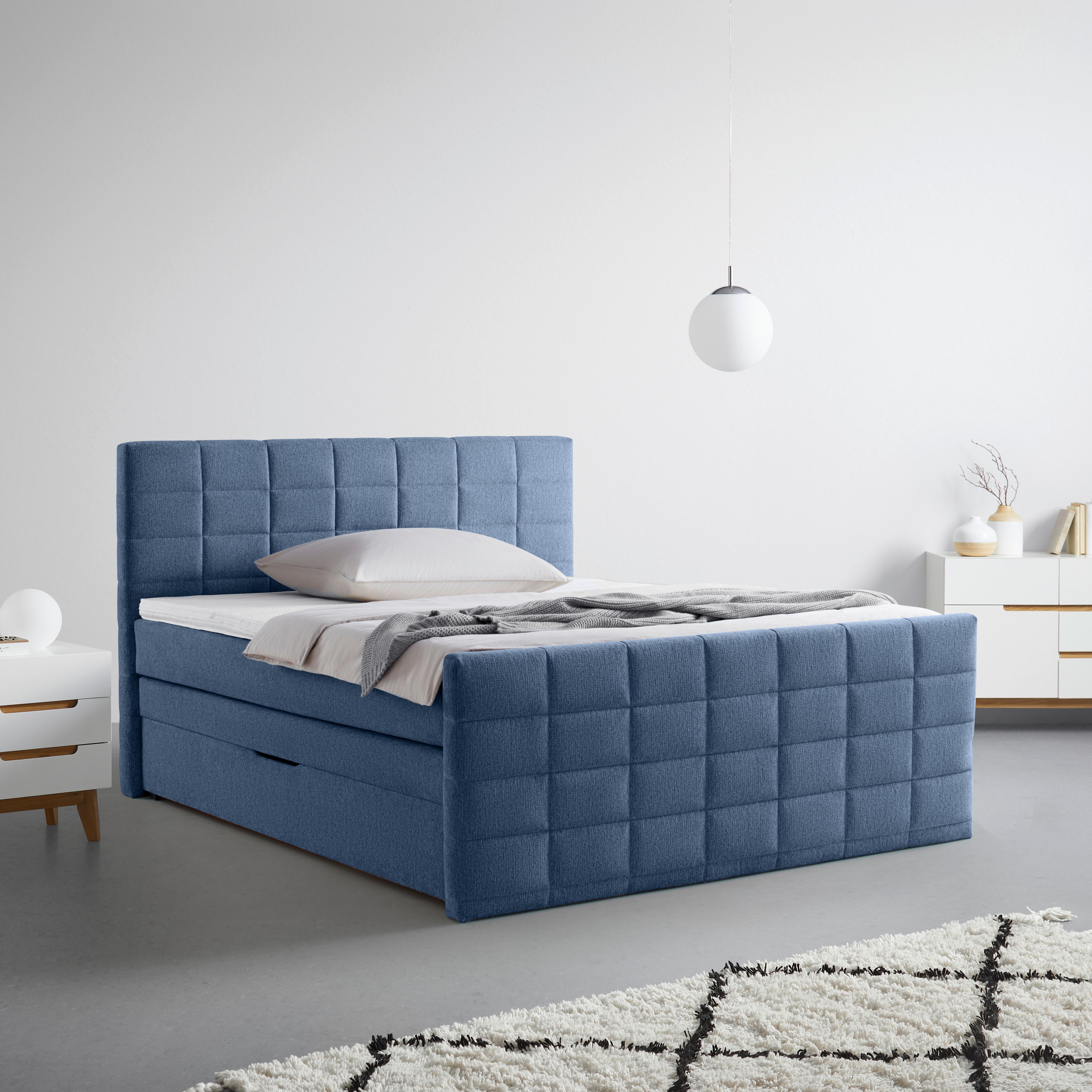Boxspringbett Damon Blau ca. 180x200cm - Blau/Schwarz, KONVENTIONELL, Kunststoff/Textil (180/200cm) - Mömax
