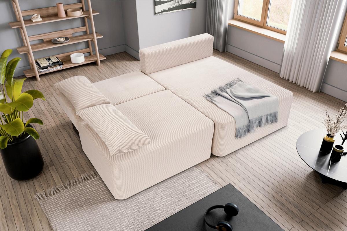 Ecksofa Amsterix Graubeige Schlaffunktion - Greige/Schwarz, Basics, Holz/Kunststoff (213/158cm) - MID.YOU