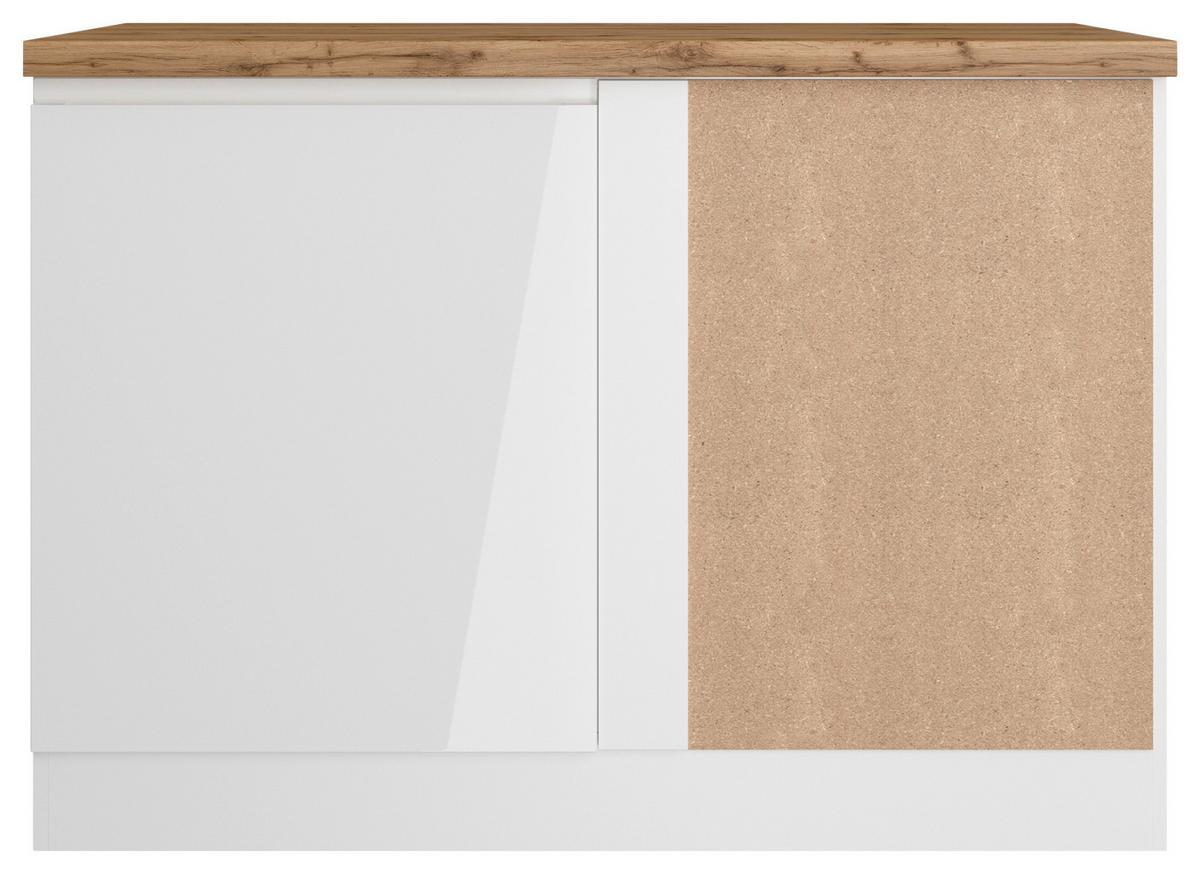 Eckunterschrank Monza ca. 120x86 cm Weiß/Eiche - Weiß Hochglanz/Eiche Wotan, LIFESTYLE, Holzwerkstoff (120/86/60cm) - Held