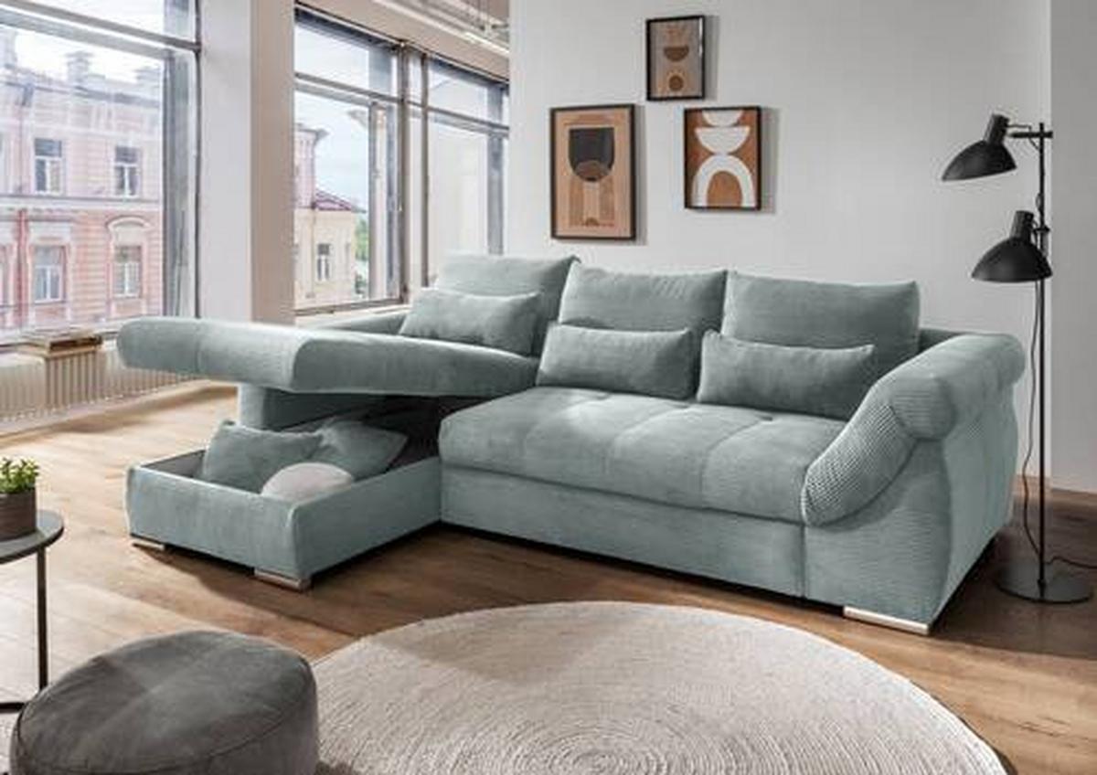 Wohnlandschaft Frederico Hellblau Cord - Chromfarben/Hellblau, MODERN, Holz/Textil (188/302cm) - MID.YOU