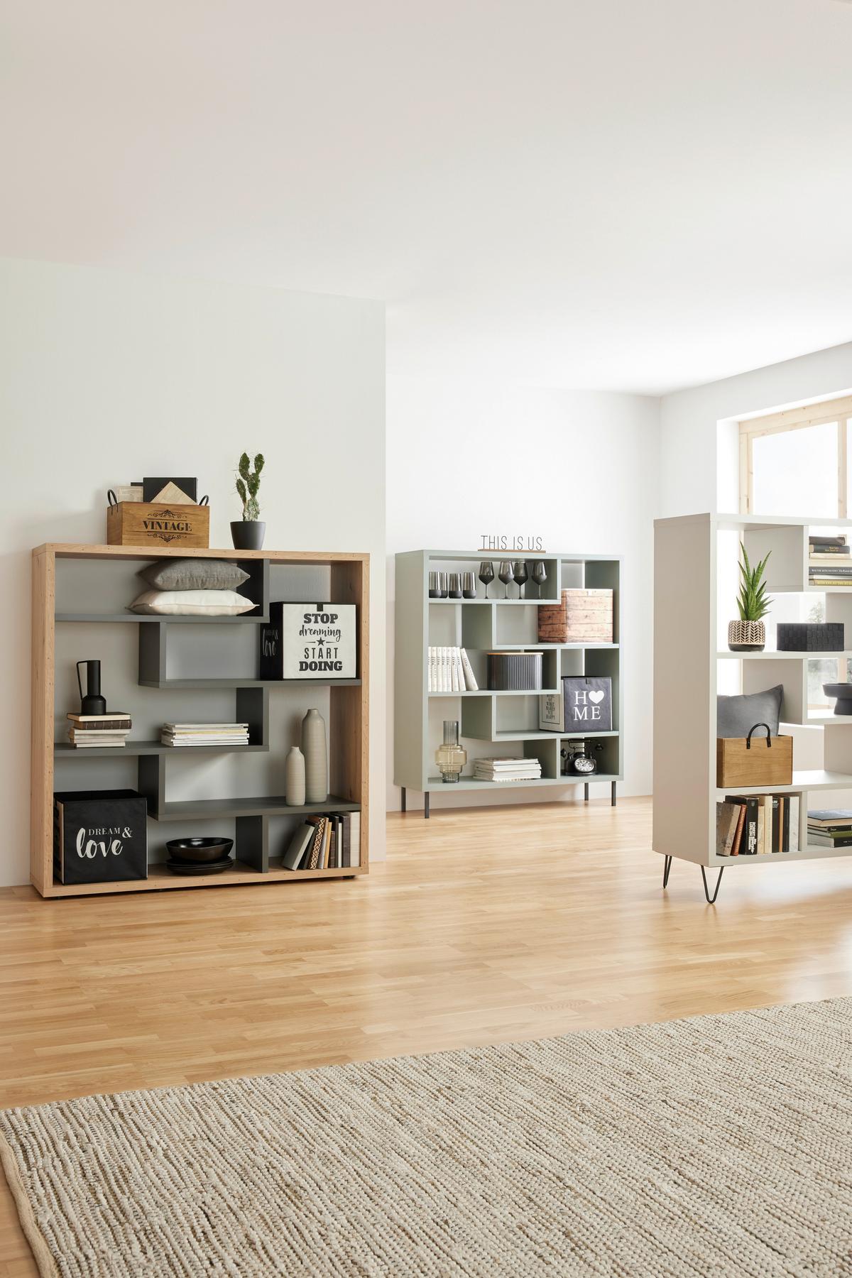 Polica Bounty - siva/crna, Moderno, drvni materijal/plastika (130/134/40cm) - Premium Living