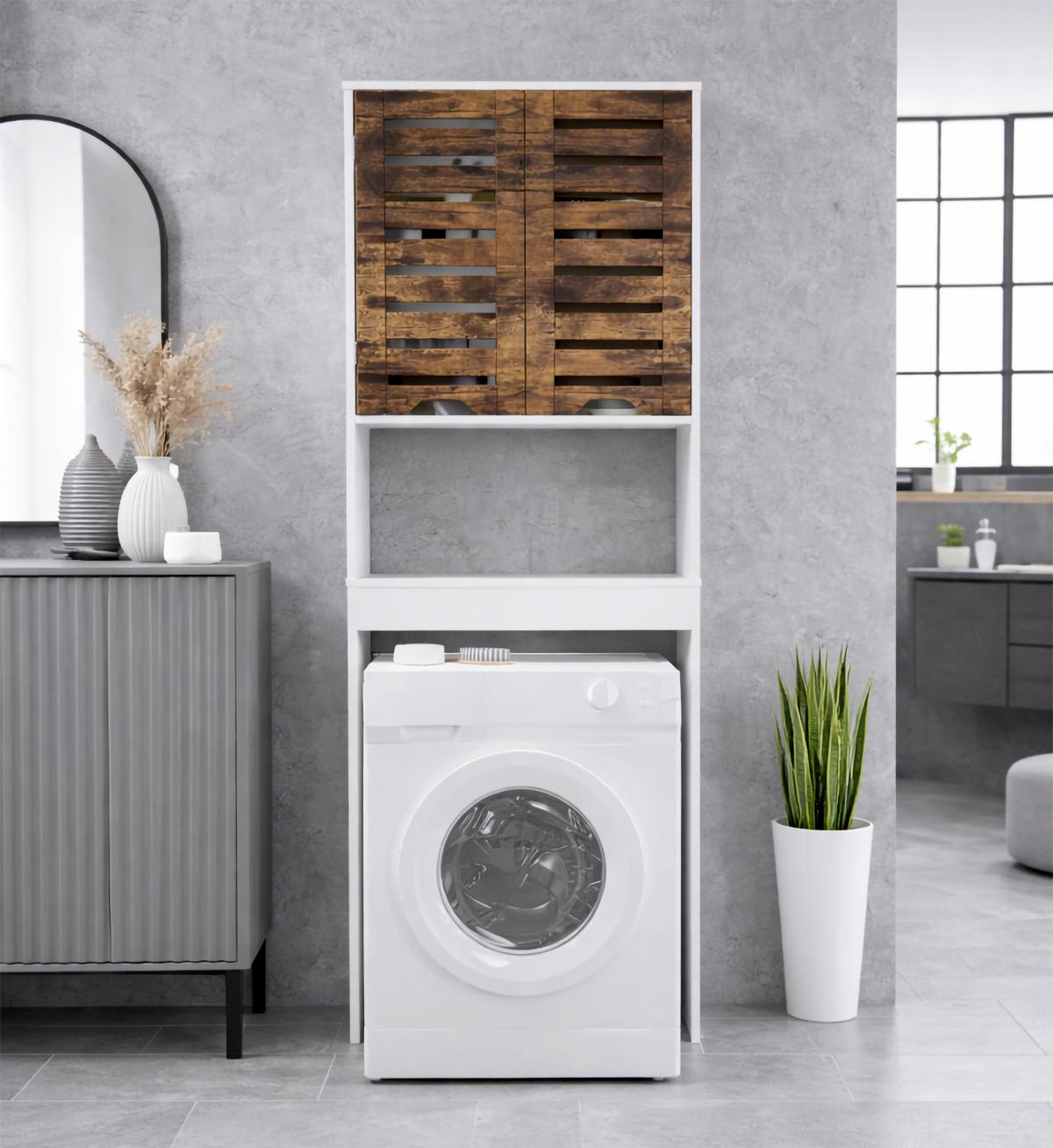 Waschmaschinenschrank Flonali - Weiss/Eichefarben, Trend, Holzwerkstoff (63/179/23cm) - MID.YOU