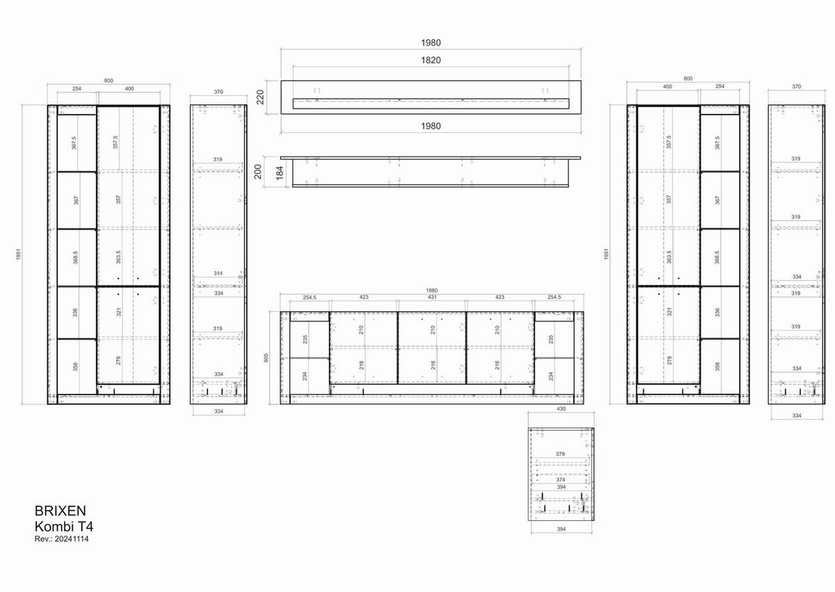 WOHNWAND BRIXEN - Eichefarben/Schwarz, Design, Glas/Holzwerkstoff (398/195/43cm) - MID.YOU