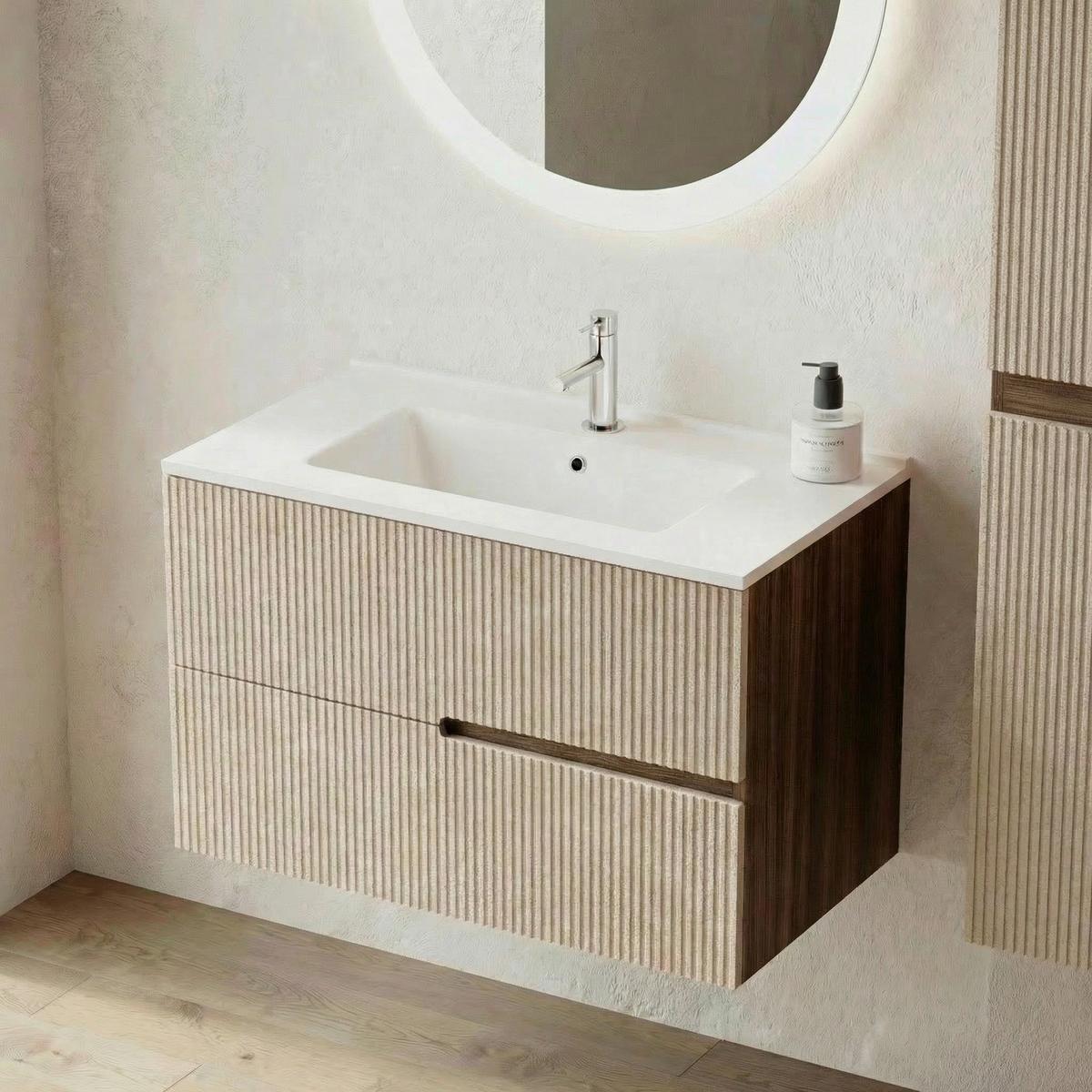 Bază pentru lavoar Eva - nucă/crem, Modern, material pe bază de lemn (80/51/46cm)