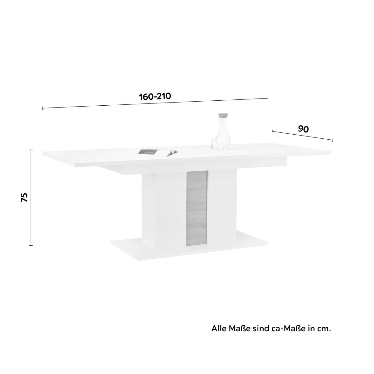 Ausziehtisch in Weiss/Eiche Artisan - Weiss/Eiche Artisan, Modern, Holzwerkstoff (160-210/75/90cm) - Mömax