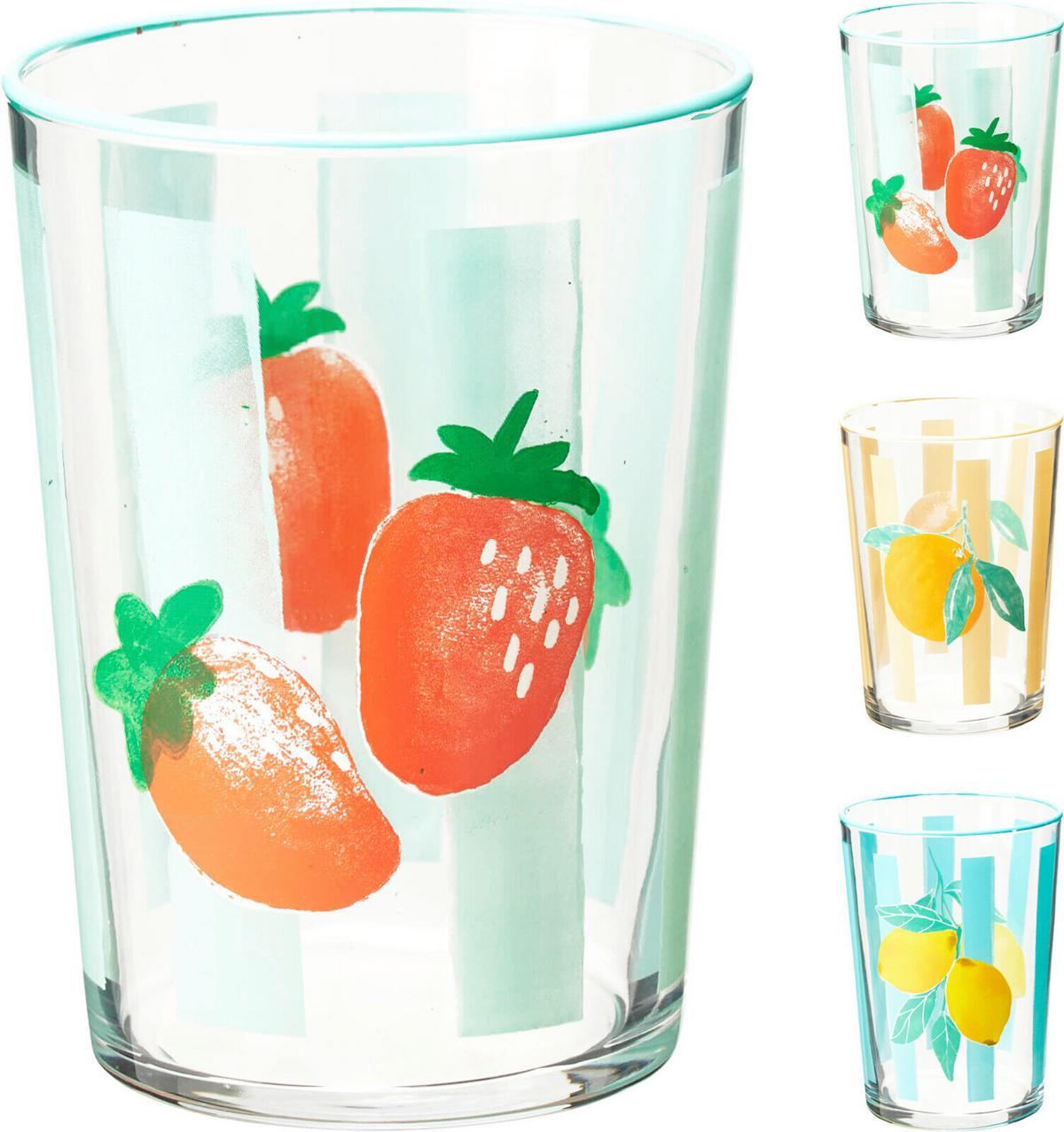 Pohár Summer Fruits - sárga/piros, üveg (8,8/12cm)