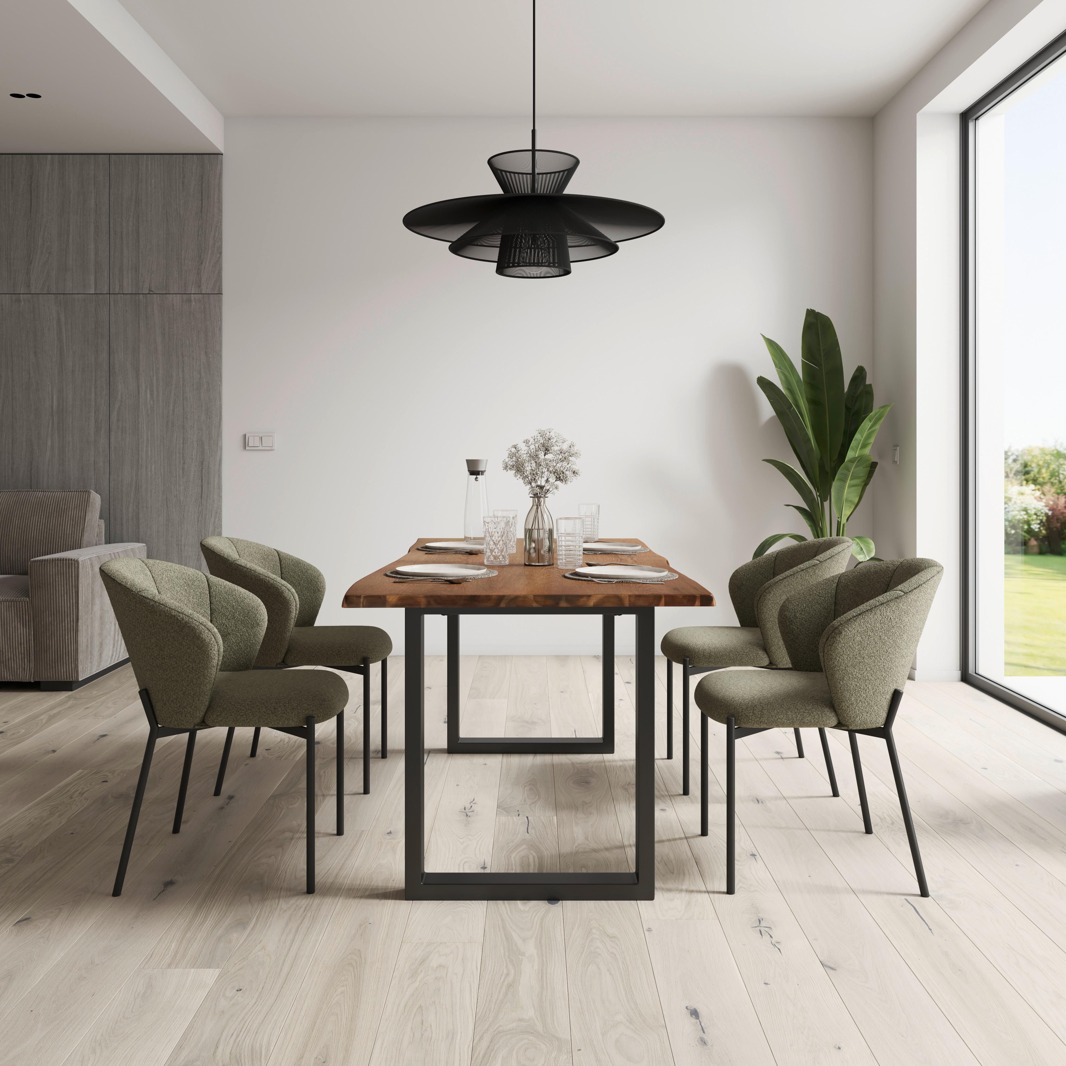Esstisch Dale Akazie massiv Eiche furniert ca. 180x90 cm - Walnussfarben, MODERN, Holz/Metall (180/90/76cm) - Bessagi Home