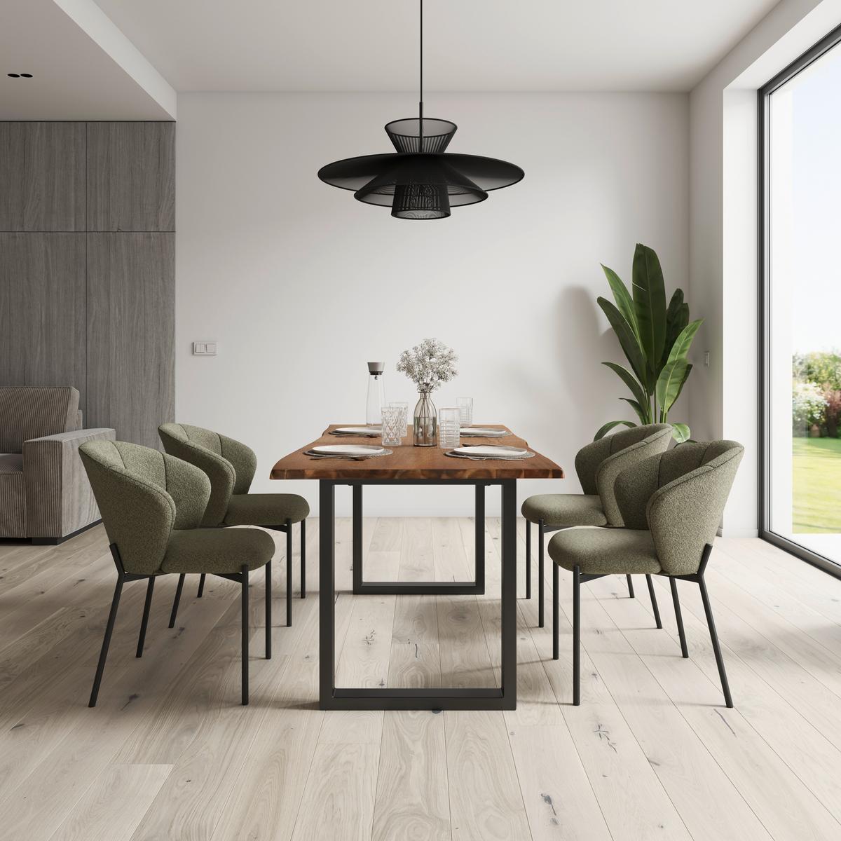 Esstisch Dale Akazie massiv Eiche furniert ca. 180x90 cm - Walnussfarben, MODERN, Holz/Metall (180/90/76cm) - Bessagi Home