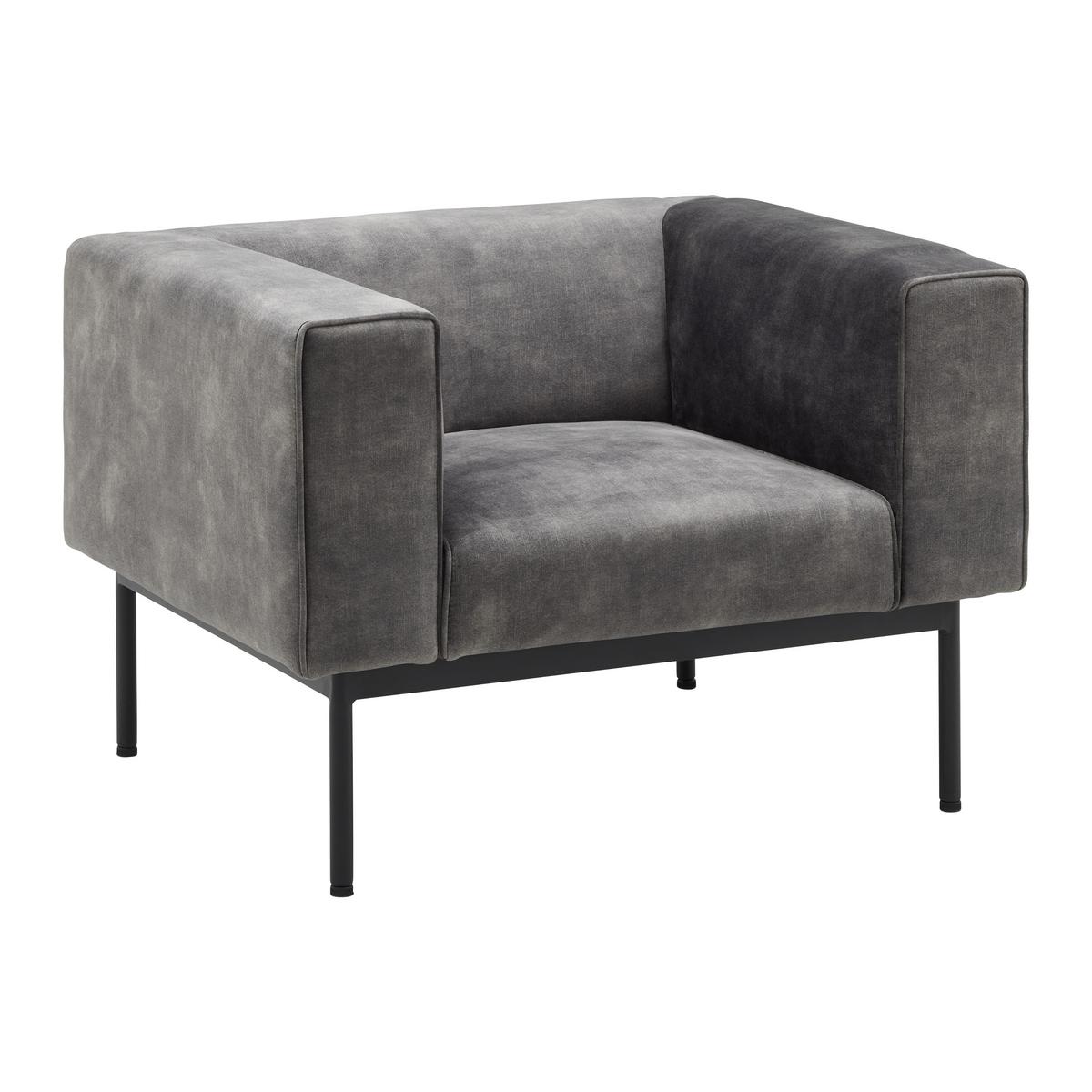 Naslanjač Chesterfield Modu, Iz Žameta - temno siva/črna, Moderno, kovina/tekstil (92/64/75cm) - Bessagi Home