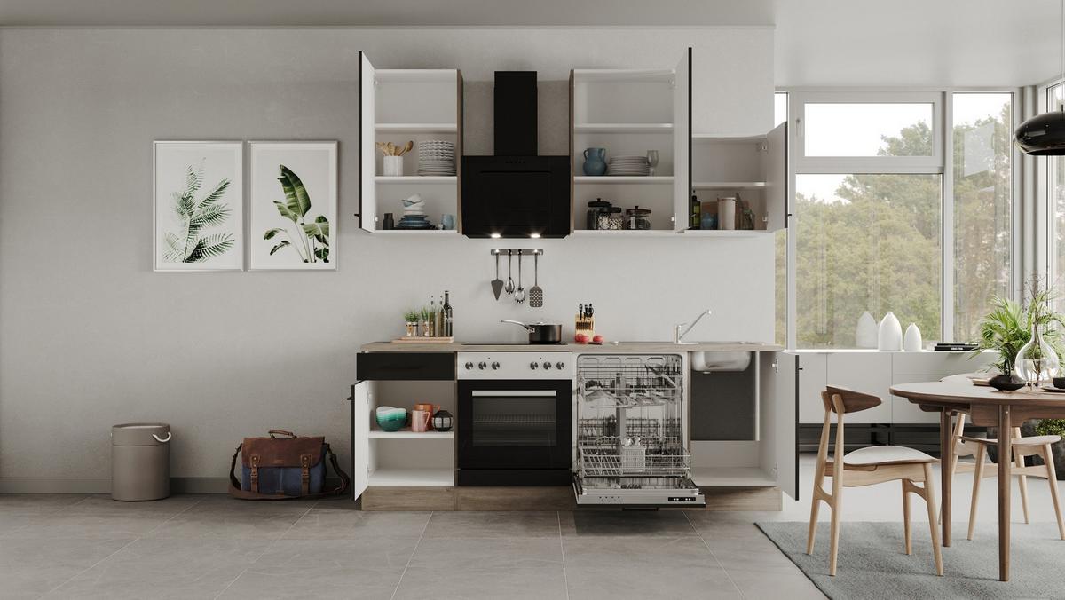 Kuhinjski Blok Capri, Črna, Hrast - črna/barve hrasta, Moderno, kovina/leseni material (220cm) - FlexWell