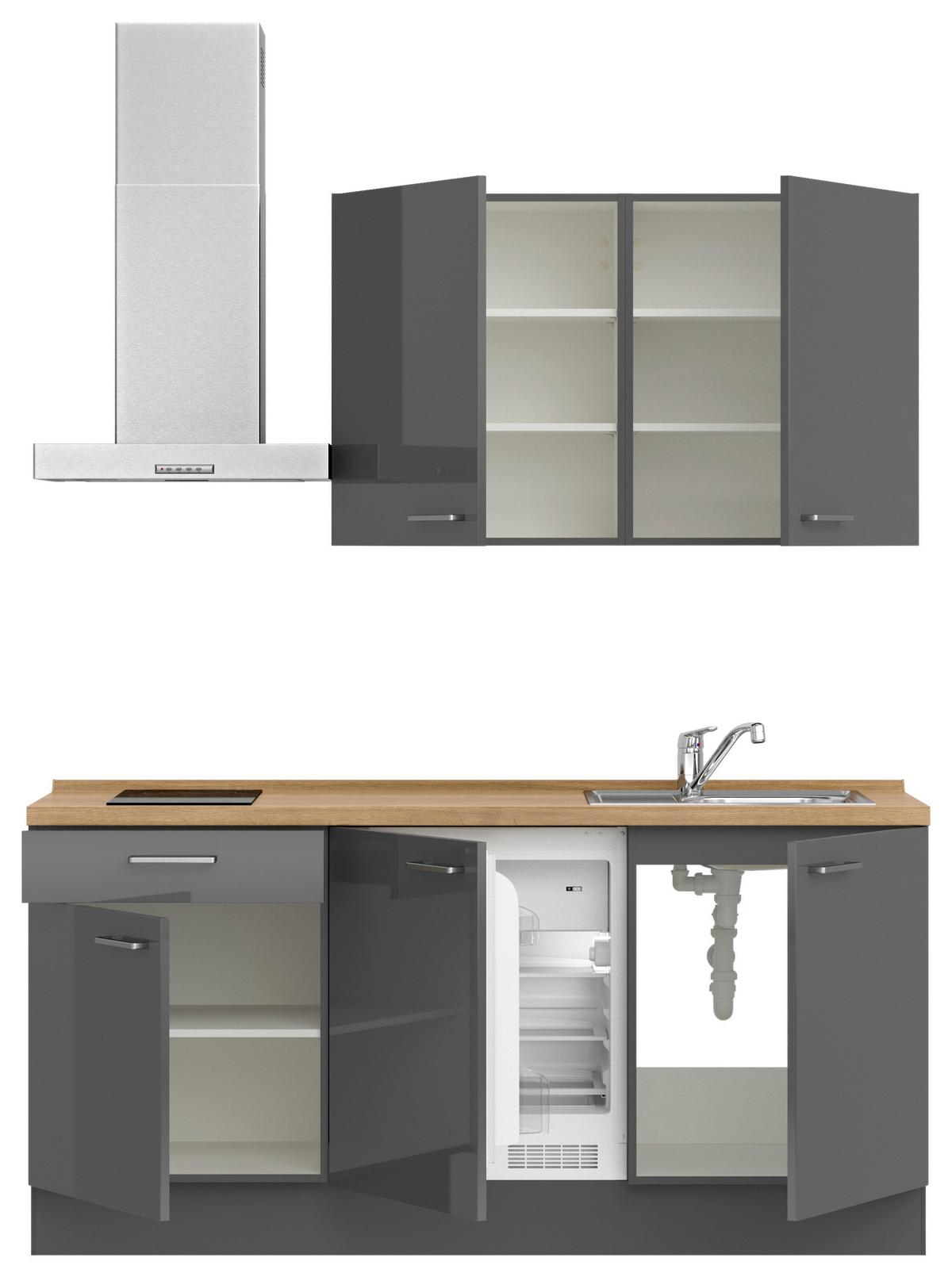 Küchenblock Flash Low m. Geräten Schieferfarben - Schieferfarben/Edelstahlfarben, MODERN, Holzwerkstoff/Metall (180cm) - Nobilia