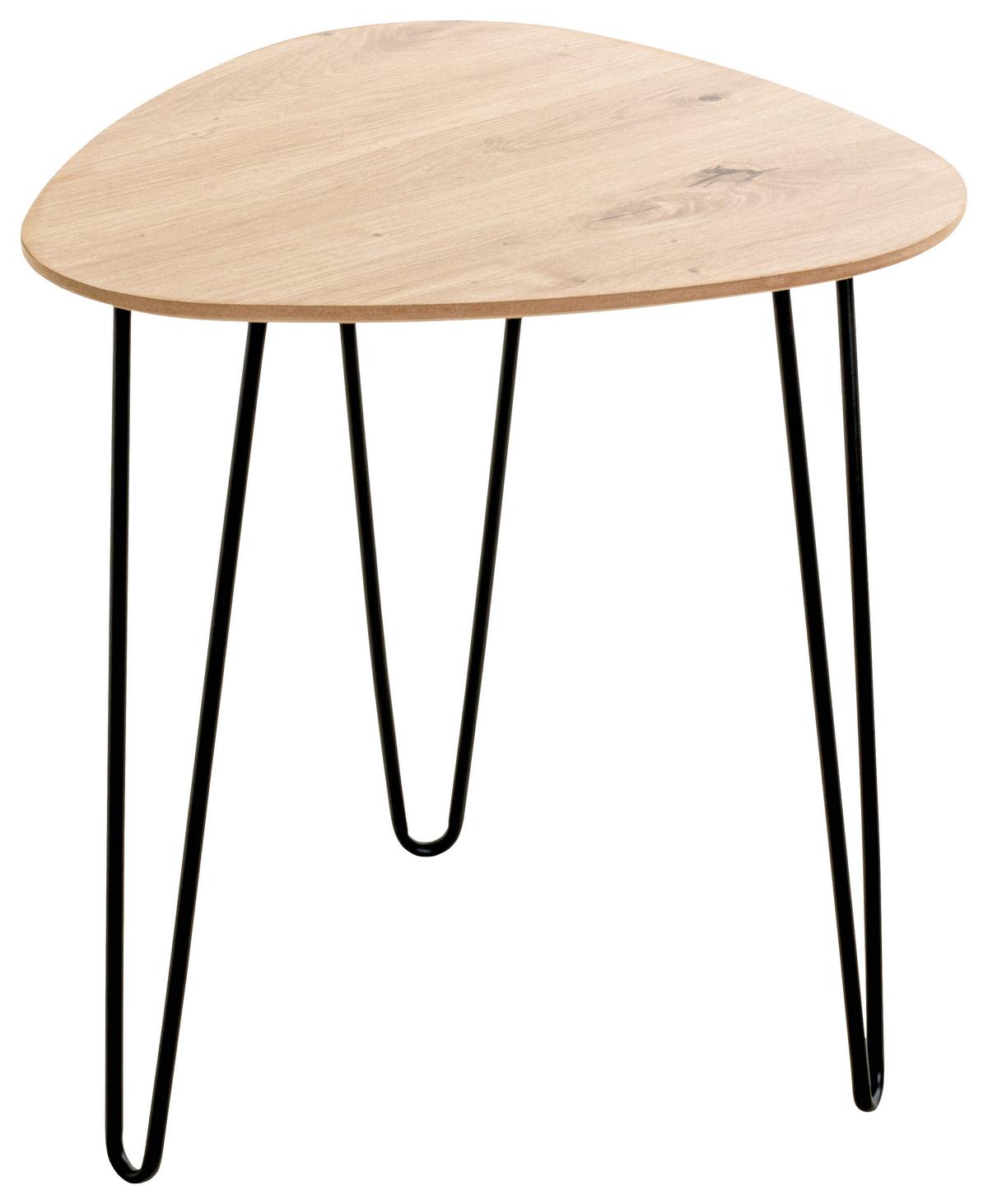 STOLIK BOCZNY BERGEN 2 - kolor dębowy/czarny, Trend, materiał drewnopochodny/metal (40/40/43cm)