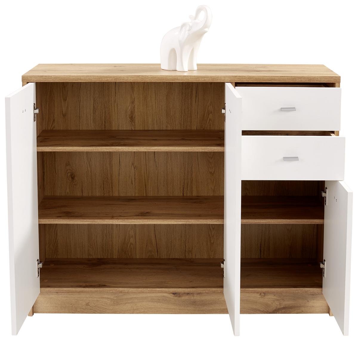 Comodă 4-You - alb/culoare lemn stejar, Modern, material pe bază de lemn (109,1/85,4/34,6cm) - Modern Living