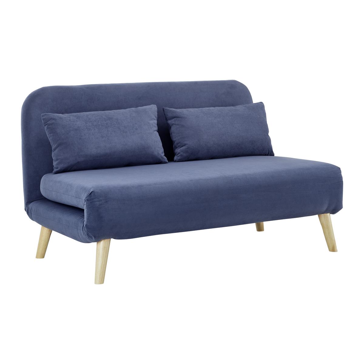 Sofa mit Schlaffunktion blau, "Linn", Samt - Blau/Naturfarben, Modern, Holz/Textil (132/87/78cm) - Bessagi Home