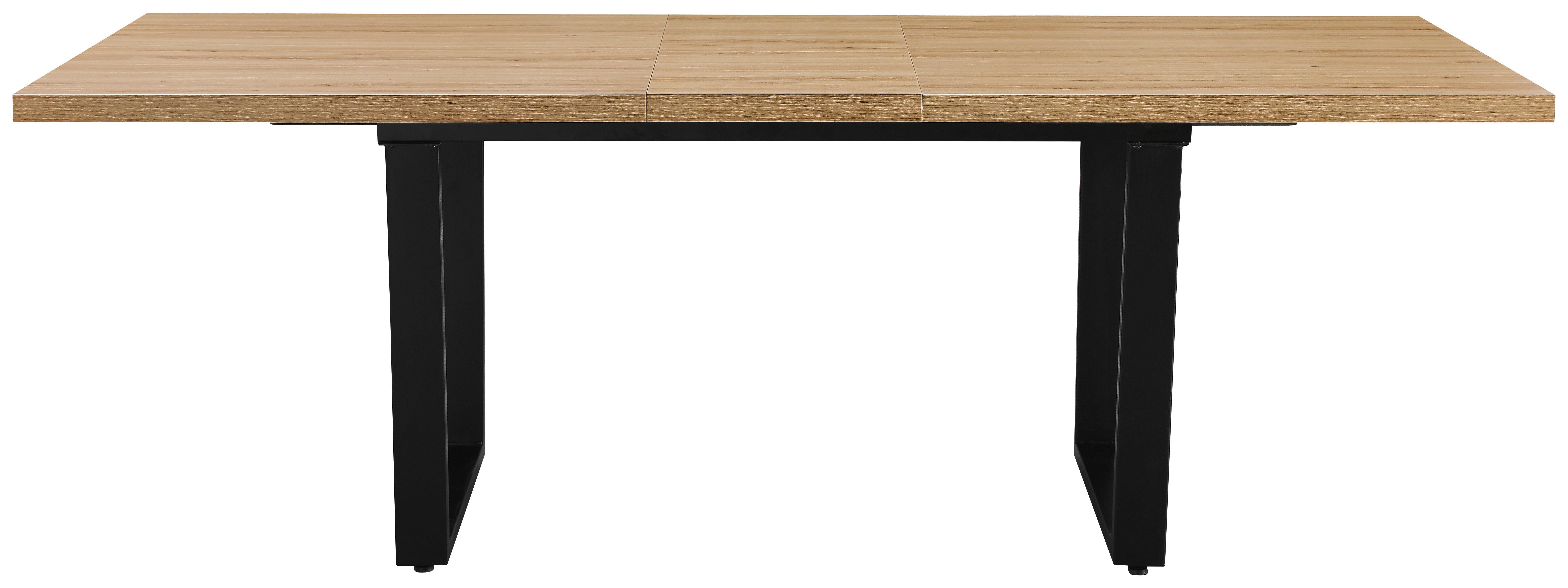 Raztegljiva Jedilna Miza Rudi, Barva Hrasta, 180-220x90 - črna/naravne barve, Moderno, kovina/leseni material (180 - 220/75/90cm)