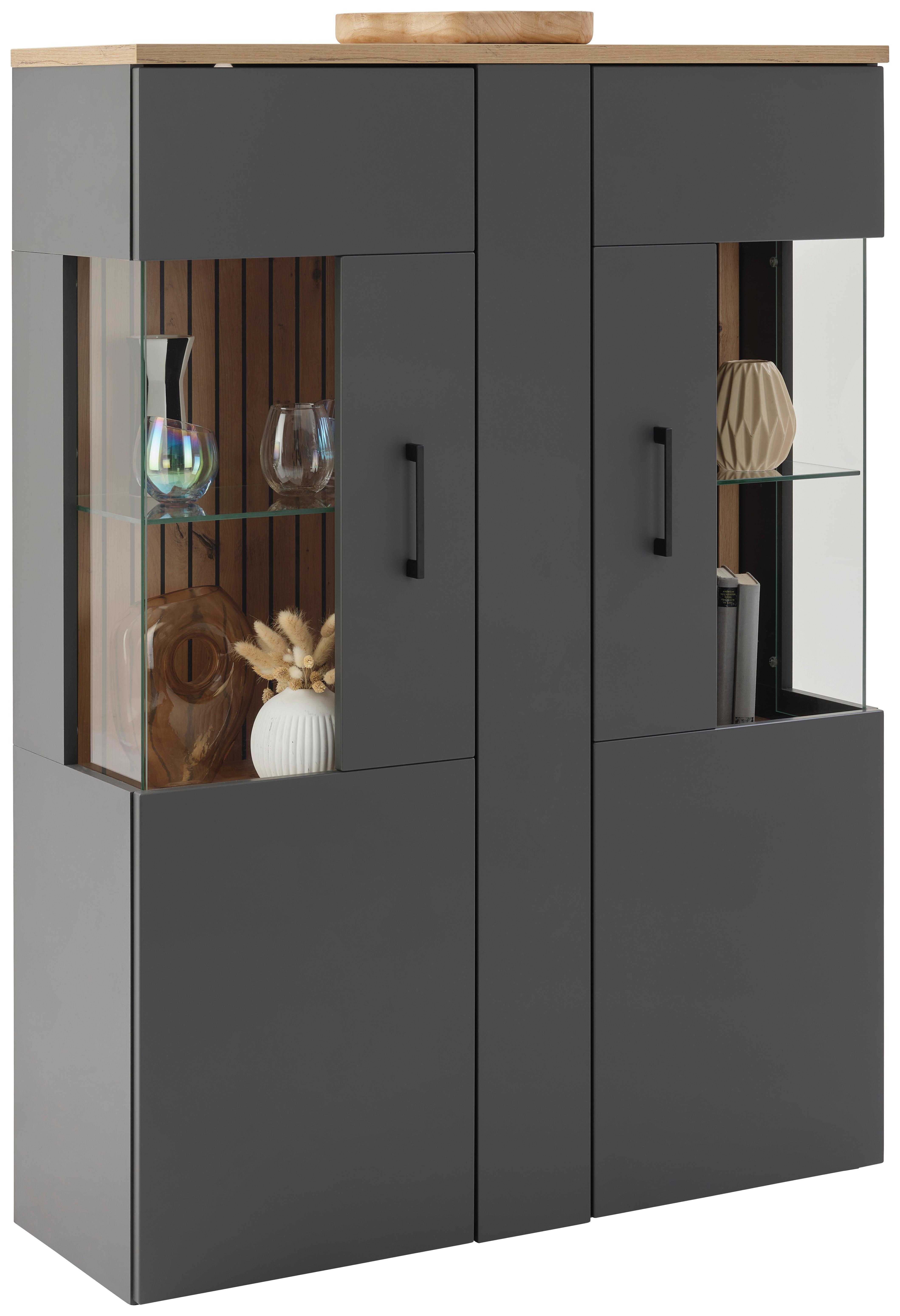 Komoda Visoka Amare - crna, Moderno, staklo/drvni materijal (102,2/138/35cm)