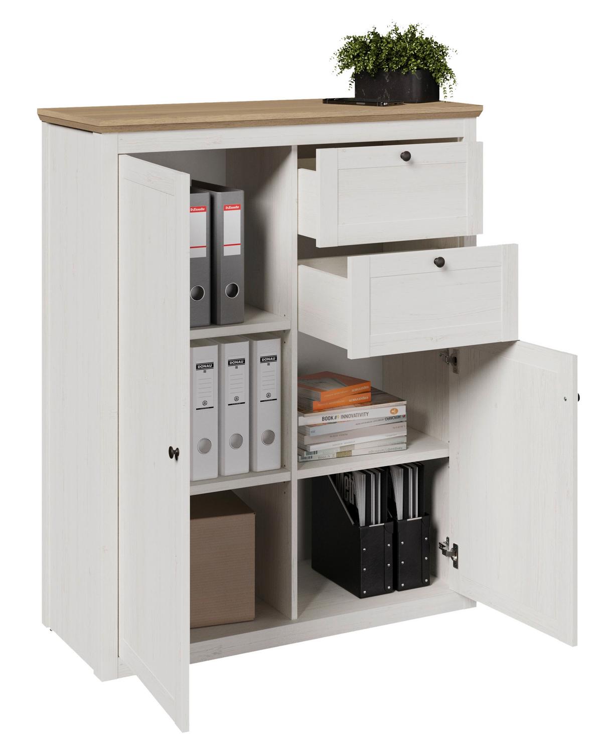 Schrank Korsika Eiche-/Kieferfarben - Eichefarben/Schwarz, ROMANTIK / LANDHAUS, Holzwerkstoff/Metall (105,5/130/42,9cm) - Mömax