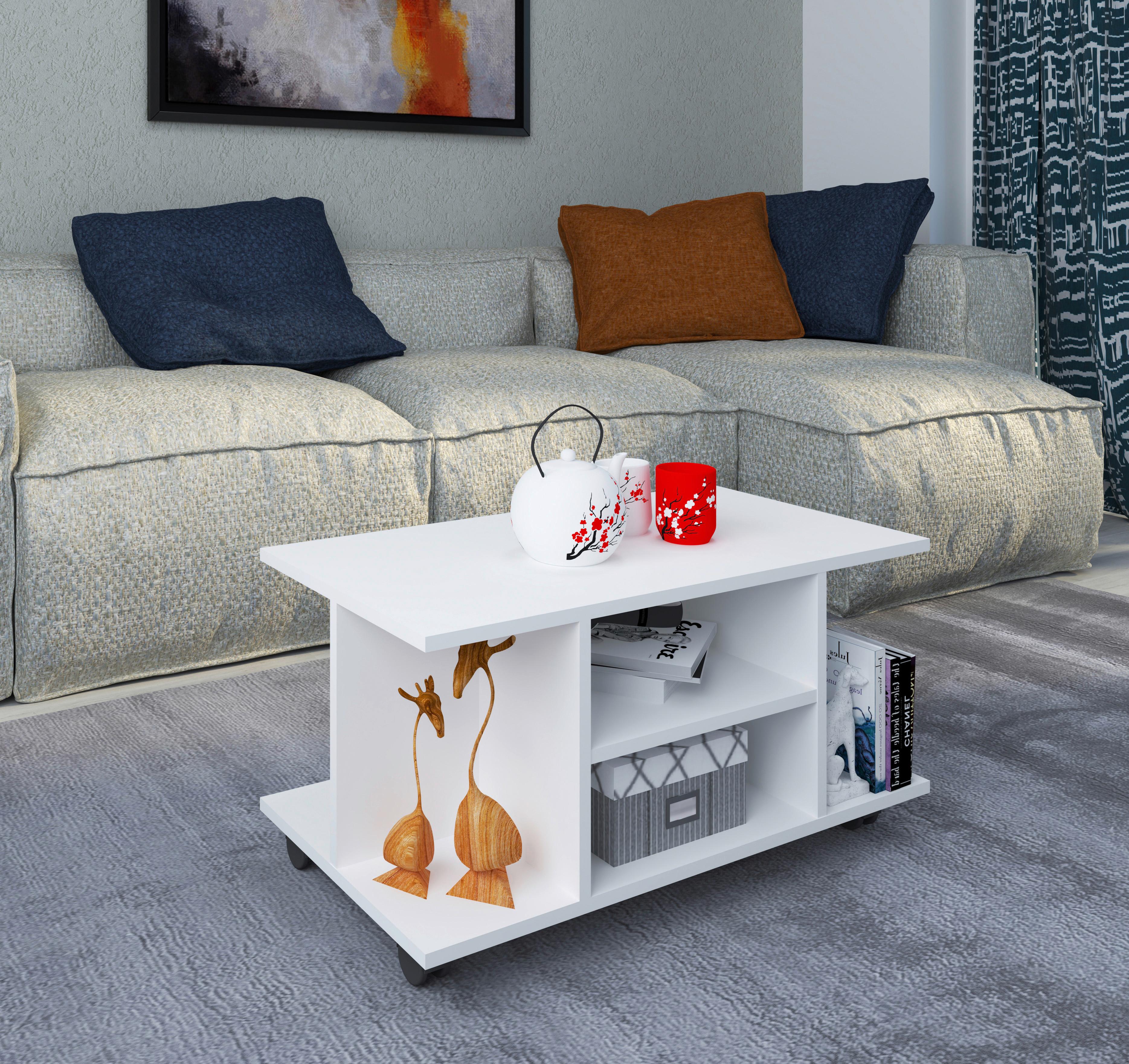 Klubska Miza Findula, Bela, 80x40 - bela, Moderno, umetna masa/leseni material (80/40/40cm) - MID.YOU