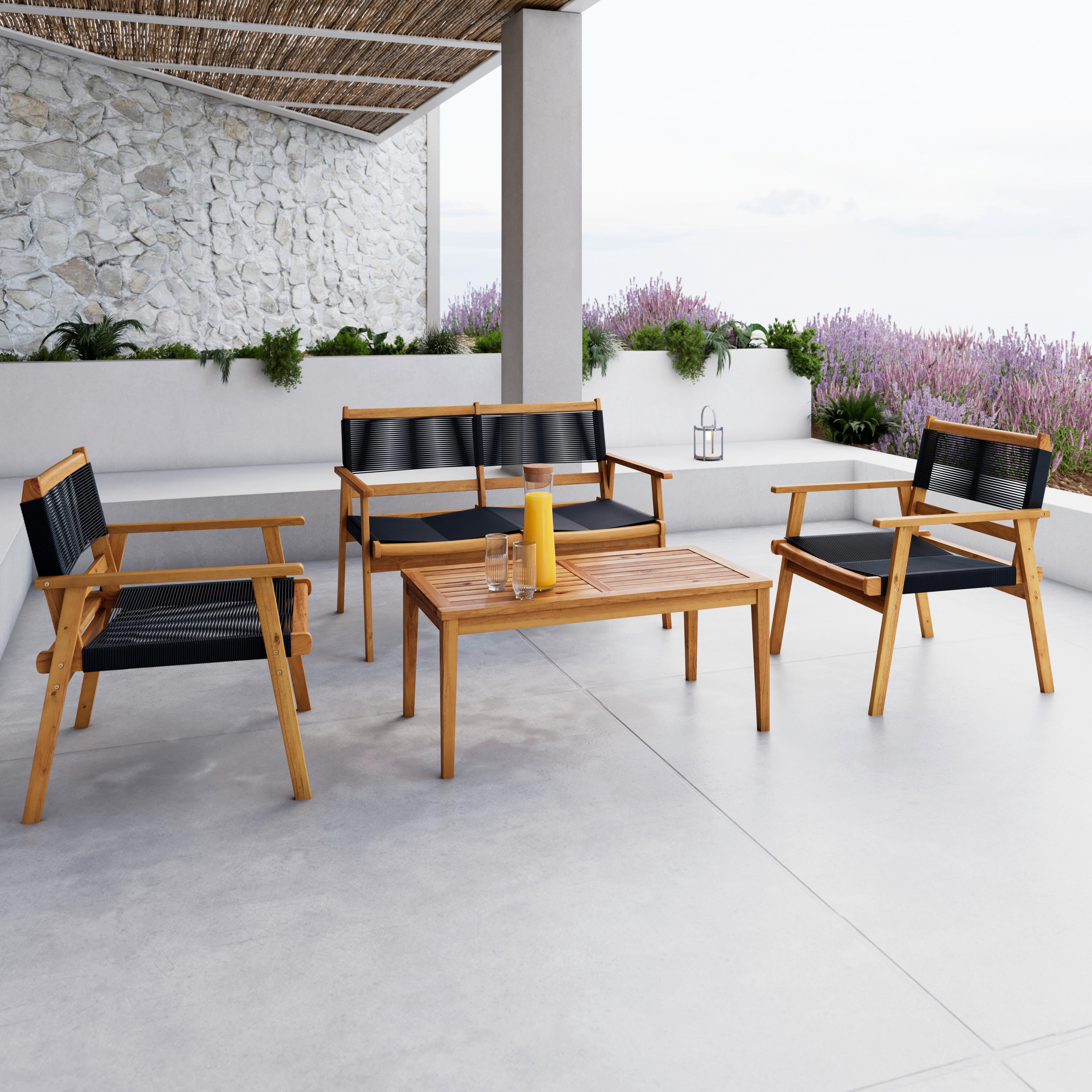 Loungegarnitur Enrica Schwarz/Akazie Rope - Schwarz/Akaziefarben, MODERN, Holz/Kunststoff (120/84/70cm) - Bessagi Garden