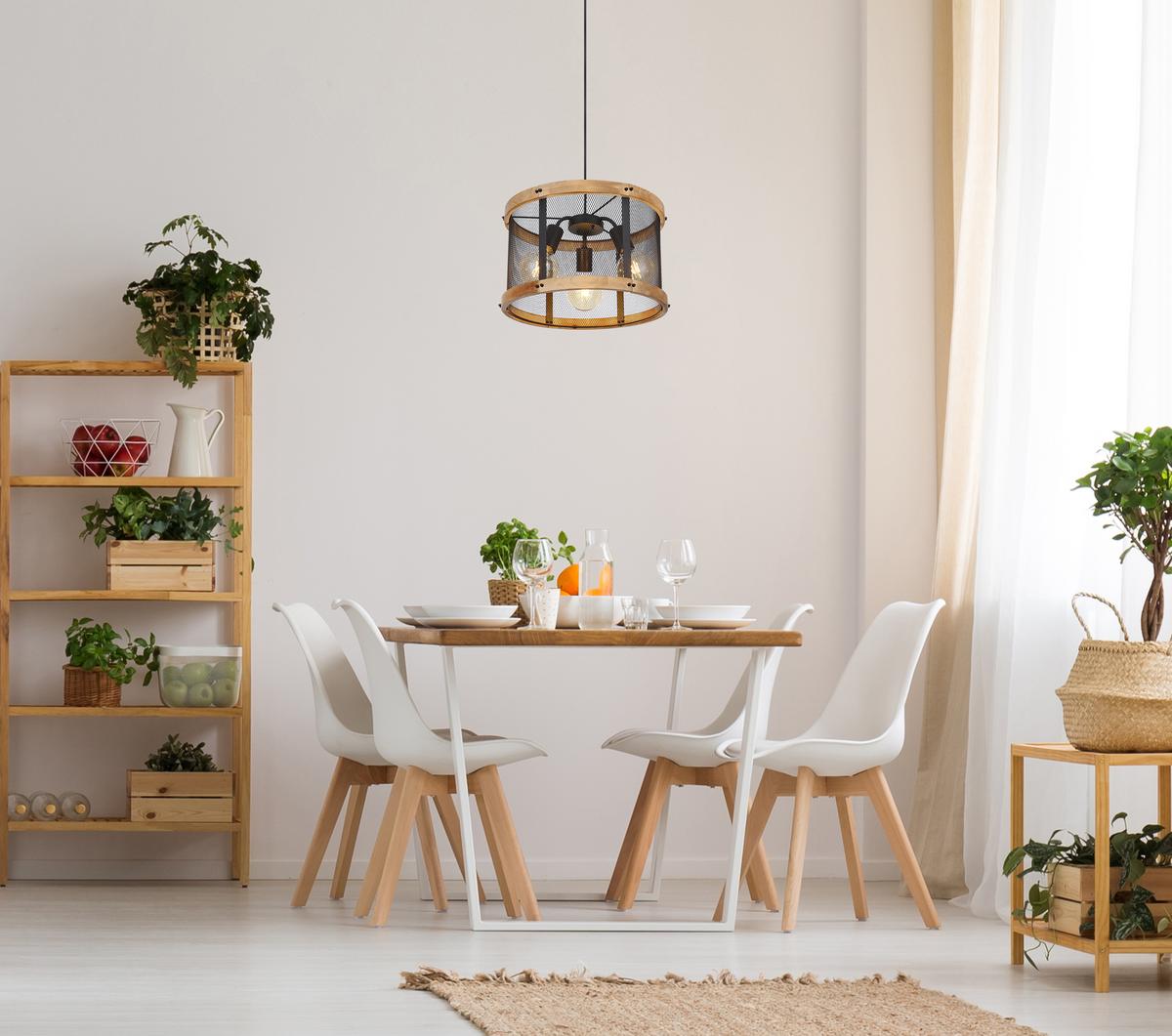 Hängeleuchte 15661H1 in Dunkelbraun max. 40 Watt - Dunkelbraun/Schwarz, Natur, Holz/Metall (40/120cm) - Globo