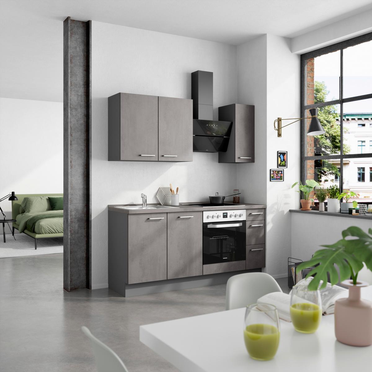 Küchenblock Riva High m. Geräten Schieferfarben - Schieferfarben/Edelstahlfarben, MODERN, Holzwerkstoff/Metall (180cm) - Nobilia