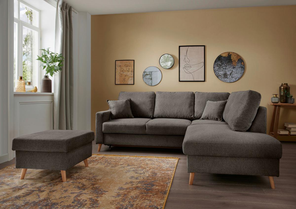 Wohnlandschaft Valentina Braun Struktur - Braun/Naturfarben, KONVENTIONELL, Holz/Textil (230/200cm) - P & B