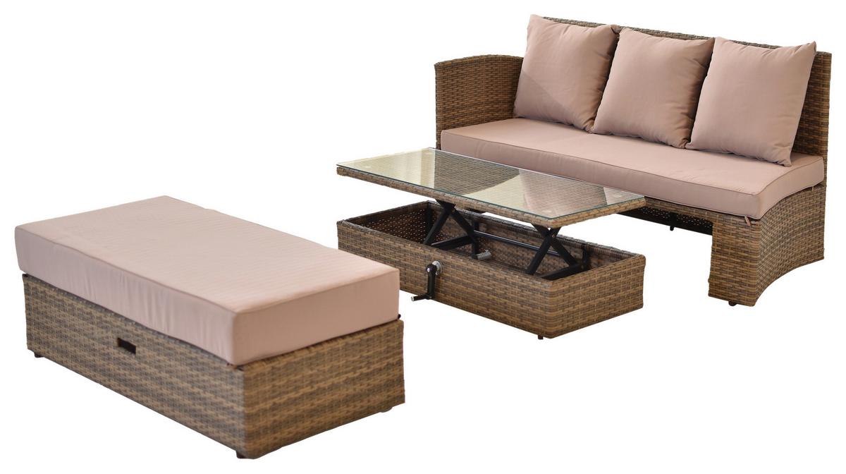 GARTENSET RIVA ERWEITERUNGSSET - Beige/Naturfarben, MODERN, Kunststoff/Metall - Gardenson