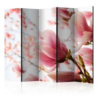 Paravan Pink Magnolia I, 5-Delni, Dvostranski - pink/bela, Basics, tekstil/les (225/172/3cm) - artgeist