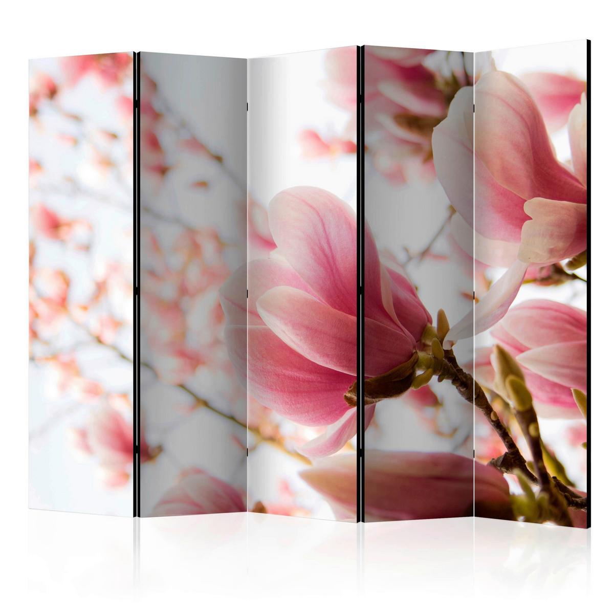Paravan Pink Magnolia I, 5-Delni, Dvostranski - pink/bela, Basics, tekstil/les (225/172/3cm) - artgeist