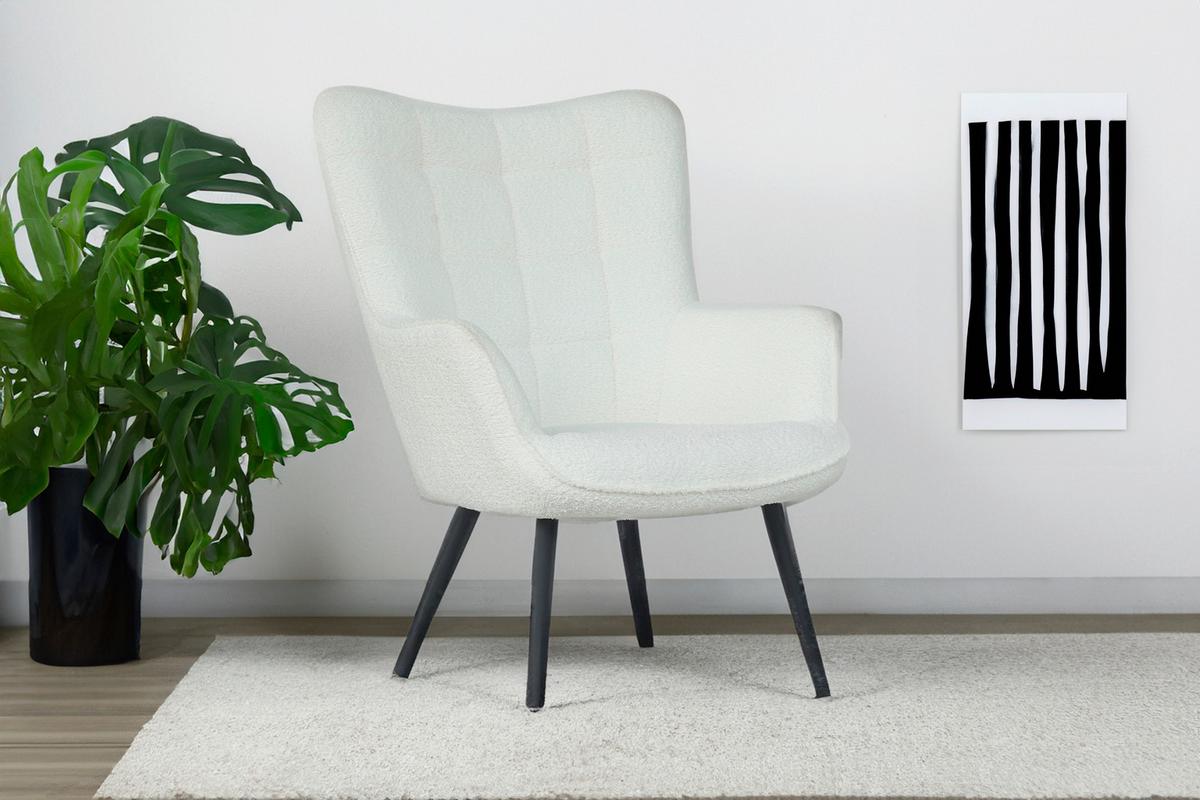 Sessel Uta Elfenbein Bouclé - Elfenbein/Schwarz, Basics, Textil/Metall (72/97/80cm) - MID.YOU