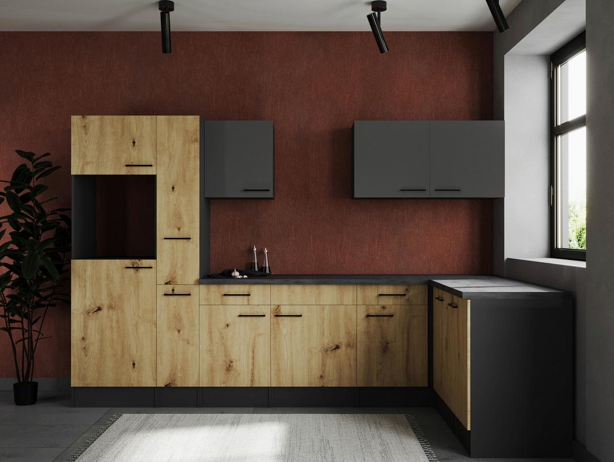 Kotna Kuhinja Brez Aparatov Oliver, 310x172cm - siva/črna, Design, kovina/leseni material (310/172cm) - Respekta