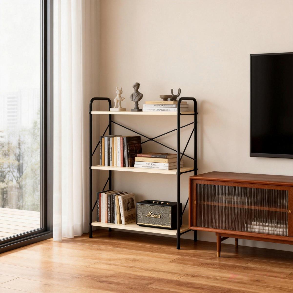 Regal Tom Kaschmir/Schwarz - Kaschmir/Schwarz, Modern, Holzwerkstoff/Metall (63.2/89/30cm) - Mömax