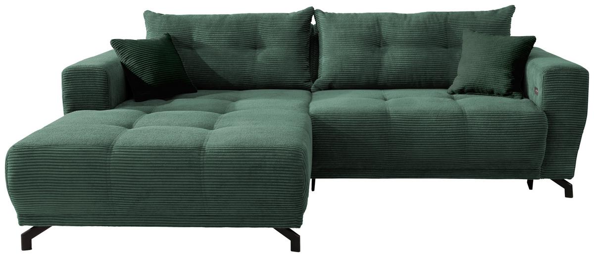 Wohnlandschaft Restato Dunkelgrün Cord - Dunkelgrün/Schwarz, MODERN, Holz/Textil (177/246cm) - MID.YOU