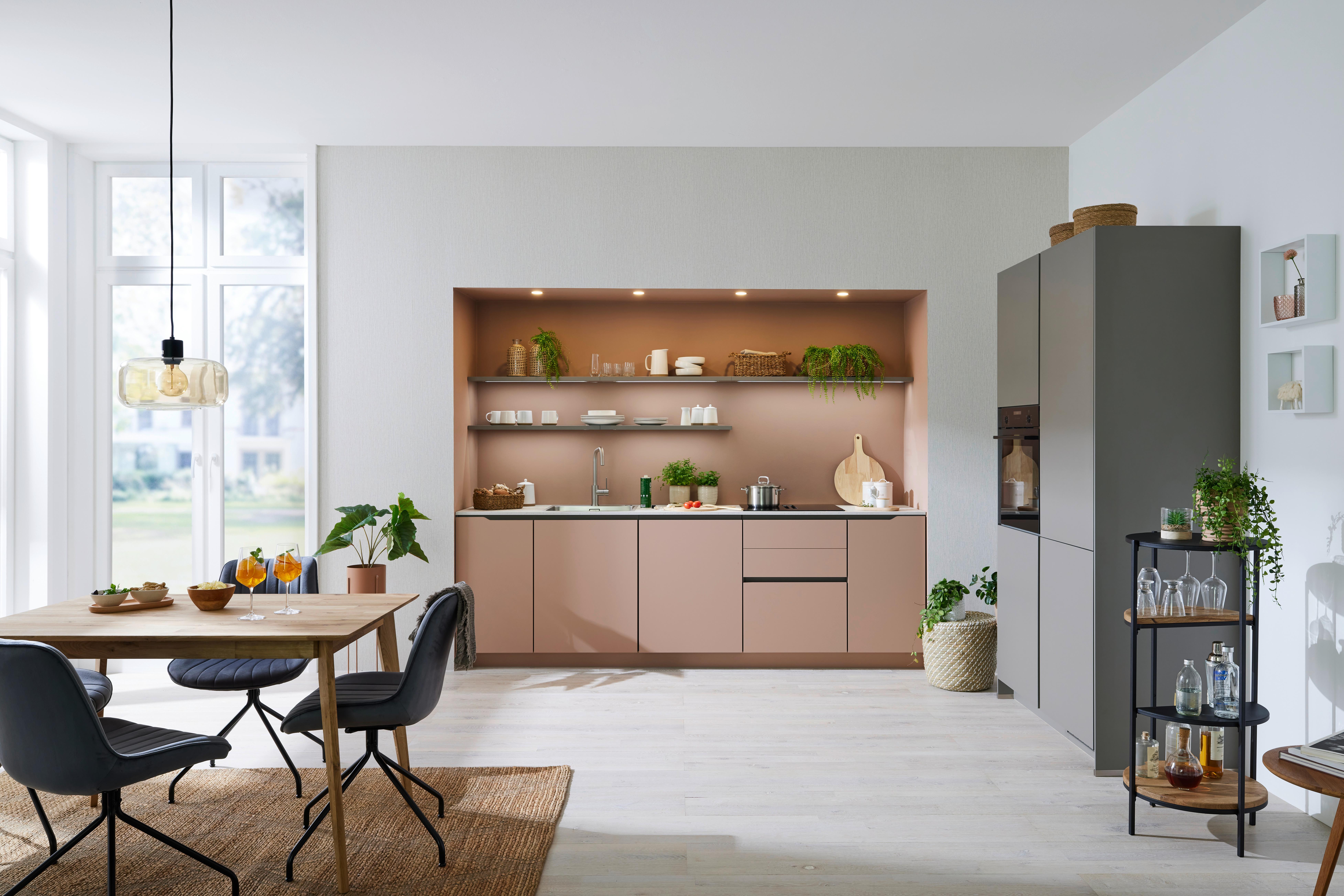 Eckküche Senso/Laser in Taupe/Koralle - Taupe/Koralle, Holzwerkstoff (270/125cm) - Nobilia