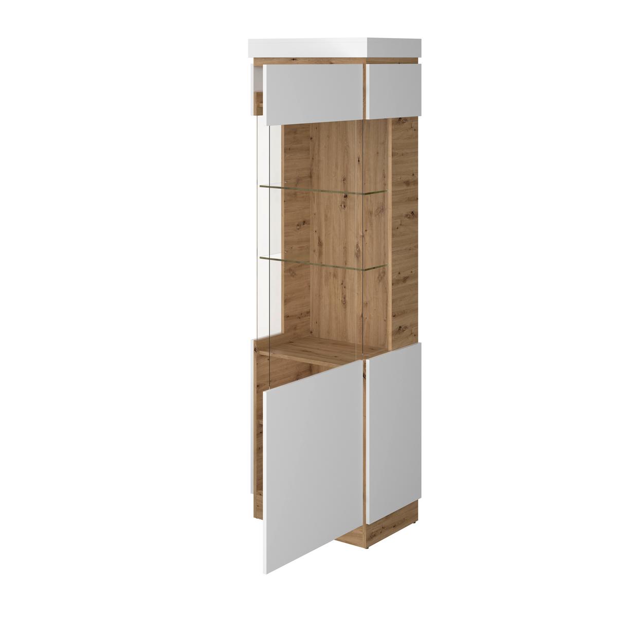 Vitrină CALABRIA - alb/culoare lemn stejar, Trend, sticlă/material pe bază de lemn (60,1/200,5/40cm) - Modern Living