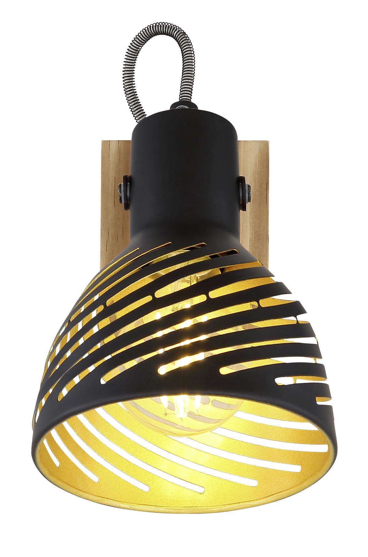 Strahler Lenna max. 40 Watt - Dunkelbraun/Goldfarben, Basics, Holz/Metall (12,5/25/16,5cm) - Globo