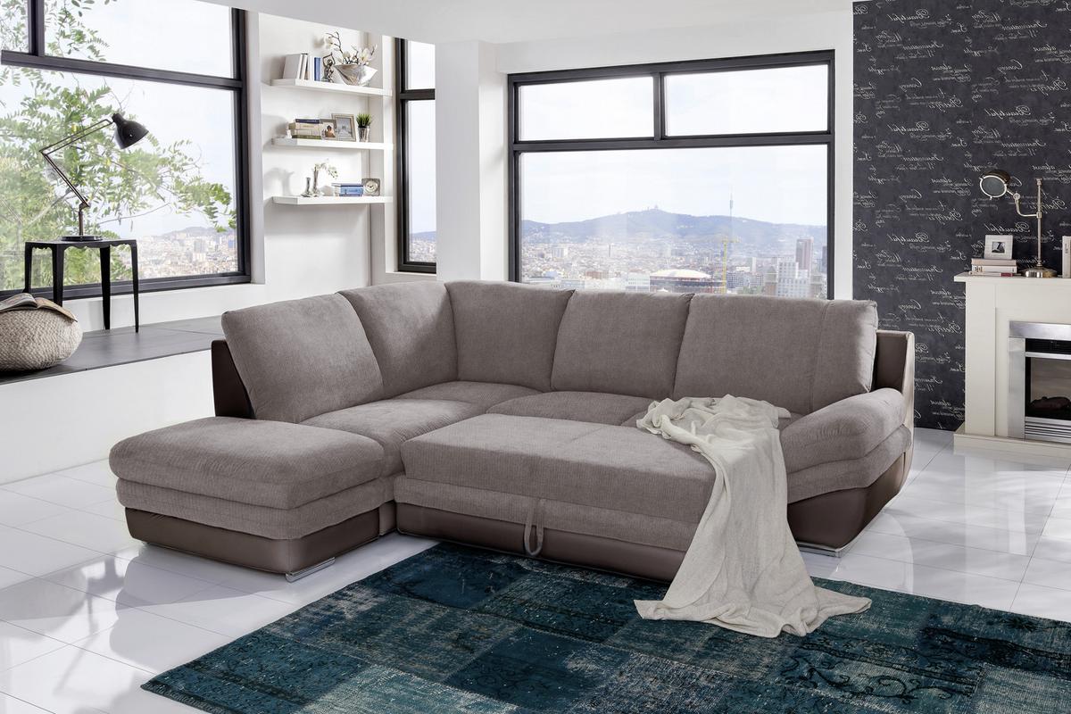 Wohnlandschaft in Taupe/ Dunkelbraun ´NARDO´ - Taupe/Chromfarben, MODERN, Textil/Metall (221/264cm) - MID.YOU