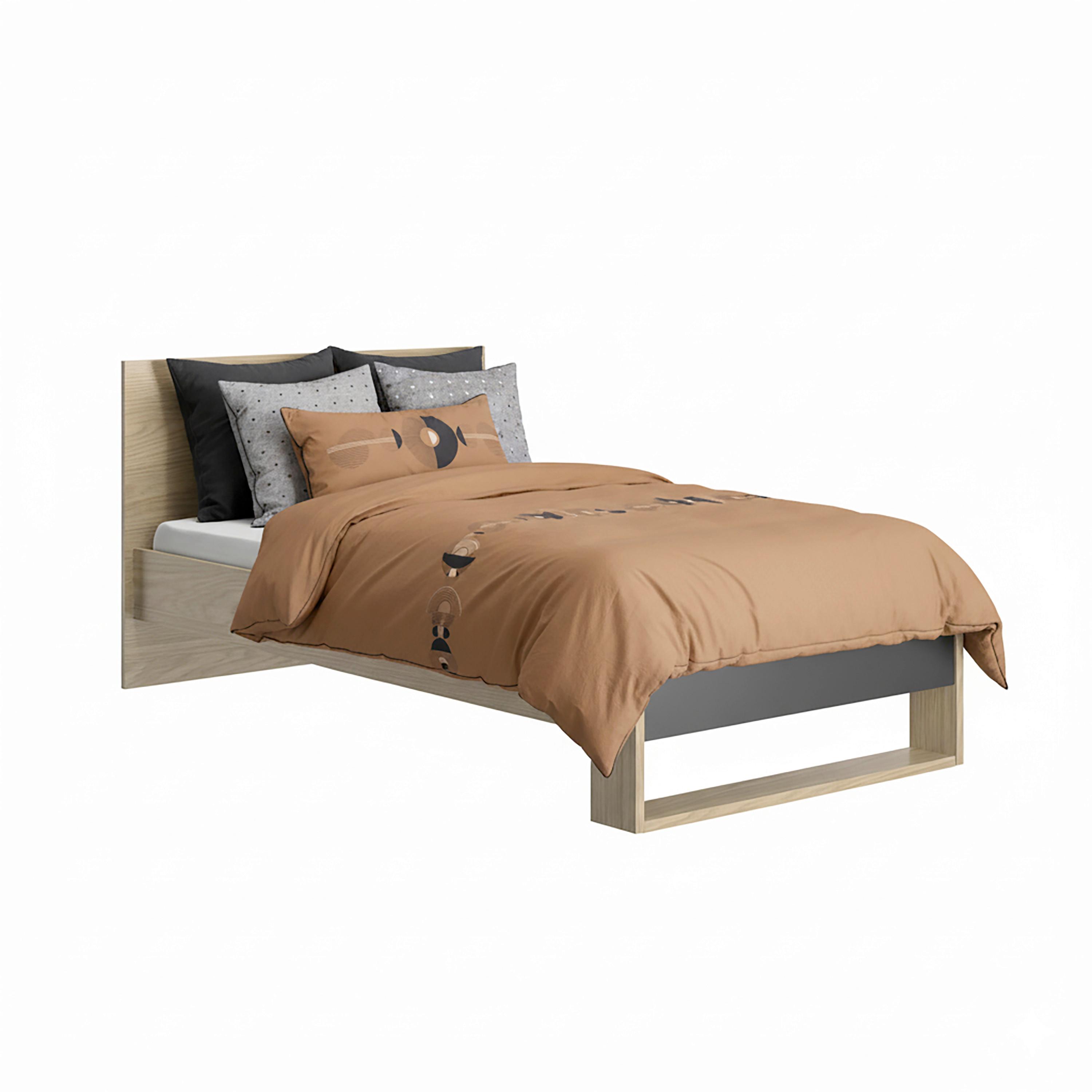 Postelja Nael, Barva Hrasta, Črna, 90x200 - črna/barve hrasta, Basics, leseni material (90/200cm)