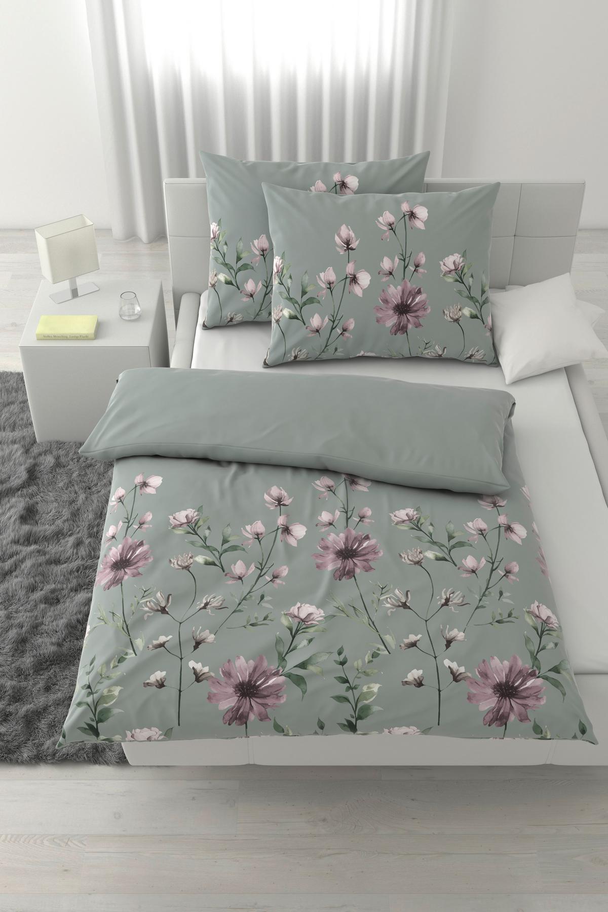 Bettwäsche Wiese XXL Grün ca. 200x220cm - Grau, KONVENTIONELL, Textil (200/220cm) - Mömax
