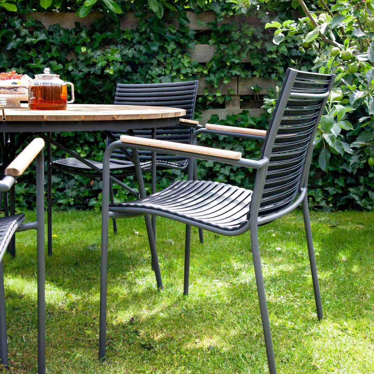 Gartentischgruppe Ellen Anthrazit/Teak 5-tlg. - Anthrazit/Schwarz, Natur, Holz/Kunststoff - Gardenson