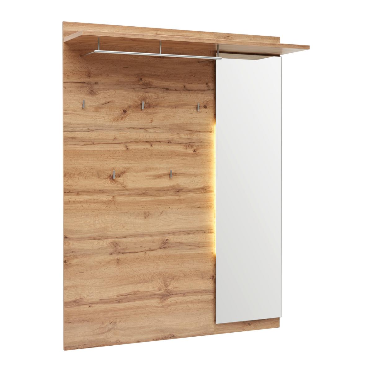 Garderobenpaneel in Eichefarben - Eichefarben/Eiche Wotan, Konventionell, Glas/Holzwerkstoff (126/163/30cm) - Mömax