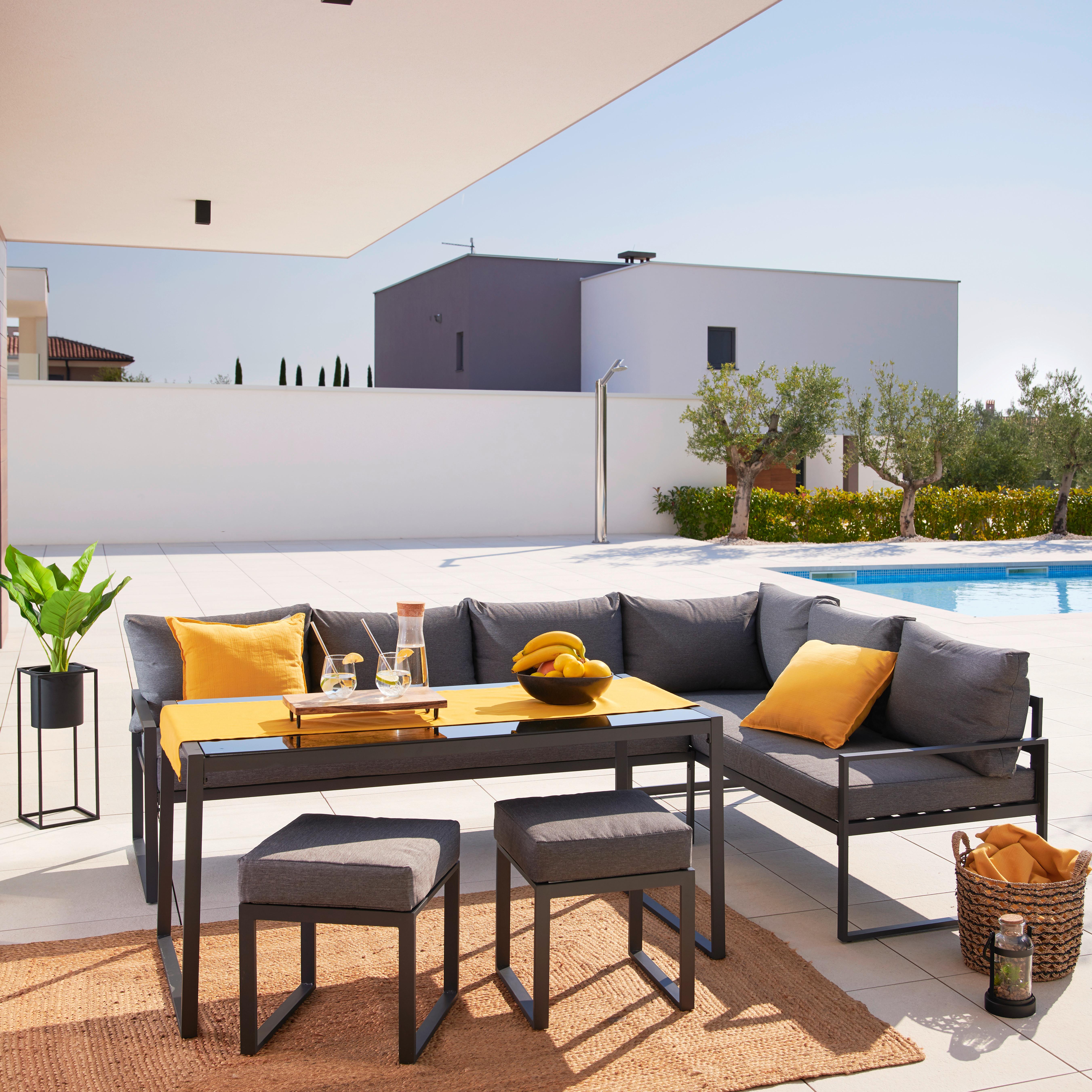Loungegarnitur Mexiko 2 in Schwarz/Anthrazit - Anthrazit/Schwarz, Modern, Glas/Textil (241/176cm) - Modern Living