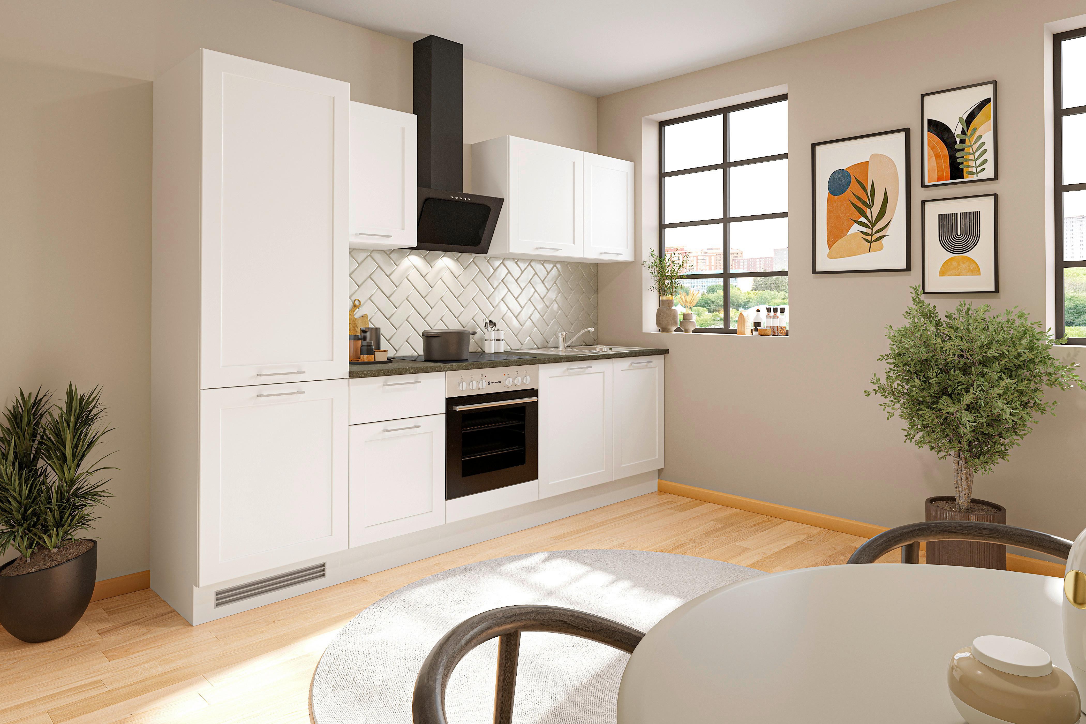 Küchenblock Marseille mit Geräten ca. 280 cm Weiß - Chromfarben/Anthrazit, Design, Holzwerkstoff/Metall (280cm) - P & B