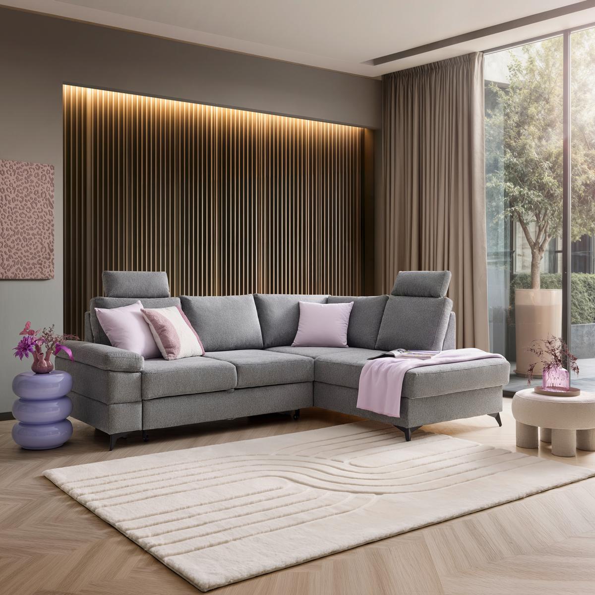 Ecksofa Sara Grau - Schwarz/Grau, MODERN, Textil/Metall (250/87-103/189cm) - Mömax