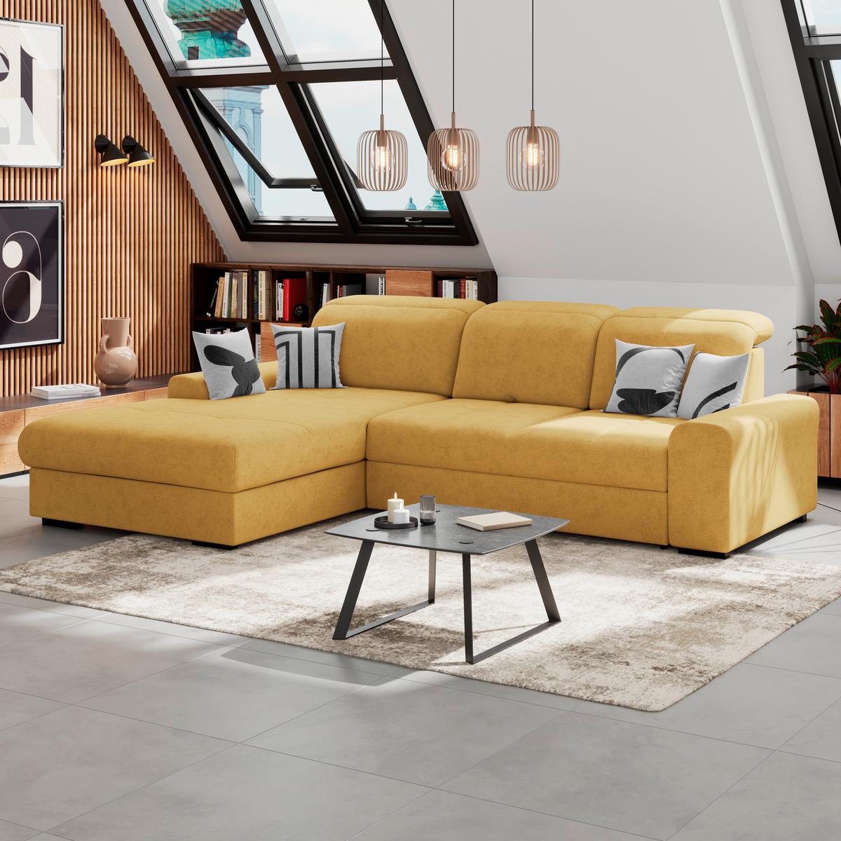 Kutna Garnitura Malaga - žuta/crna, Konvencionalno, tekstil/drvo (203/286cm) - Ondega