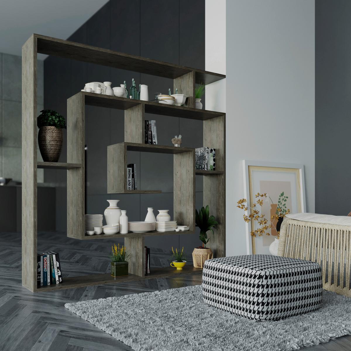 Knjižna Omara Labirent, Barva Temnega Hrasta - temni hrast, Design, leseni material (125/129/22cm) - Livetastic