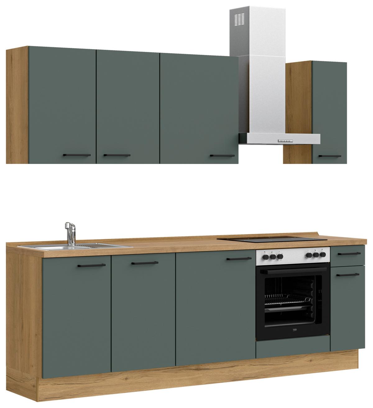 Küchenblock Easytouch Low m. Geräten Dunkelgrün - Dunkelgrün/Eichefarben, MODERN, Holzwerkstoff/Metall (240cm) - Nobilia