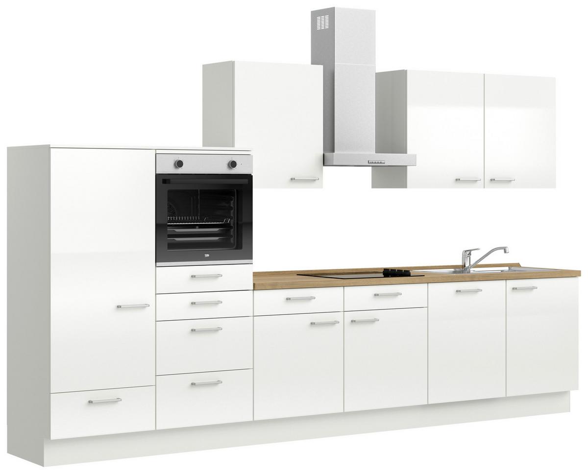 Küchenleerblock Flash Low o. Geräte Weiß Hochglanz - Edelstahlfarben/Weiß Hochglanz, MODERN, Holzwerkstoff/Metall (360cm) - Nobilia