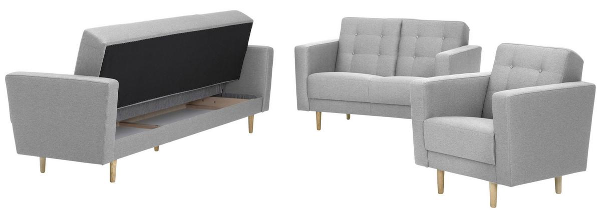 3-Sitzer-Sofa Jasmin Hellgrau Flachgewebe mit Schlaffunktion - Eschefarben/Hellgrau, MODERN, Holz/Textil (224/81/83cm) - Max Winzer